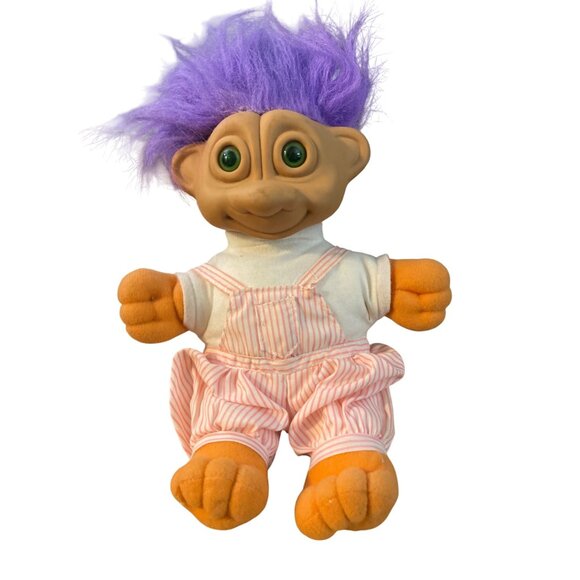 Russ Troll Doll With Purple Hair & Striped Overalls - Picture 1 of 3
